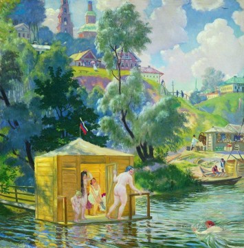 Bañarse 1921 1 Boris Mikhailovich Kustodiev desnudo Pinturas al óleo